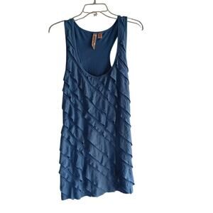 NWT Eyeshadow Large Blue Razorback Tank Top with Ruffle Tiers CUTE!